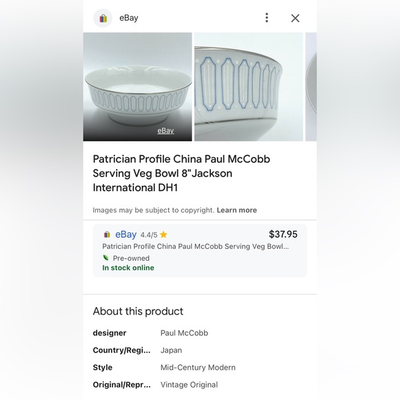 💧HP!Jackson Internationale fine china Bowl with silver trim. MCM by Paul McCobb. - Picture 10 of 10